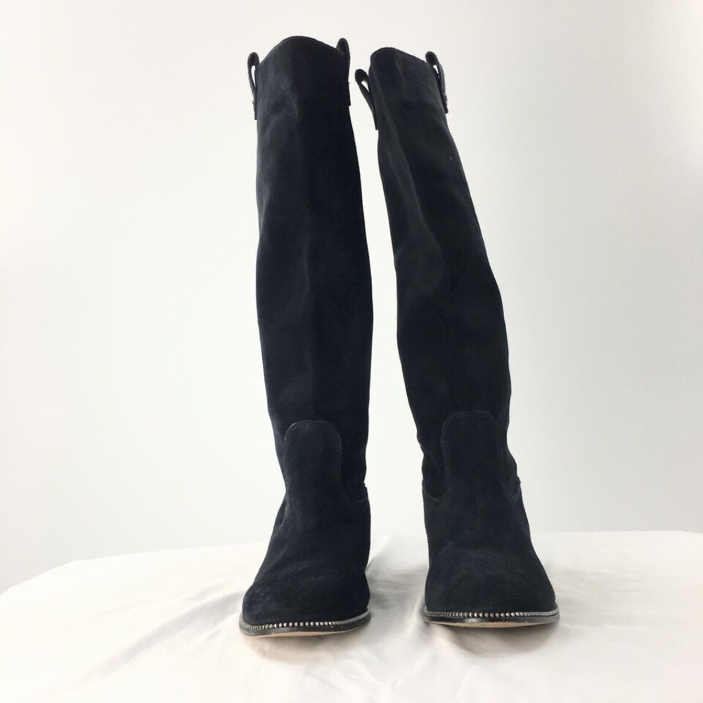 Michael Kors Womens Boot Suede Knee High Studded Black Pull On Riding Sz 7.5 - Picture 2 of 16